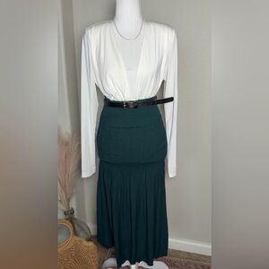 NWT Olivaceous - Date Night Forest Green Smocked Midi Skirt